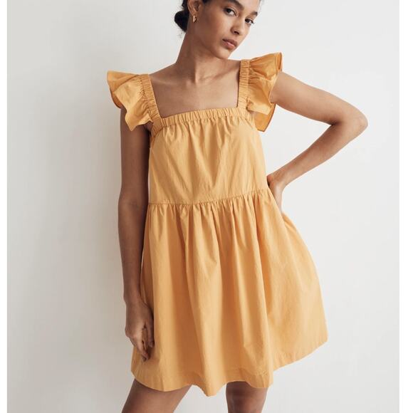 MADEWELL Flutter-Sleeve Square-Neck Mini Dress Autumn Wheat Yellow Sz XL {RR18} - Picture 1 of 8